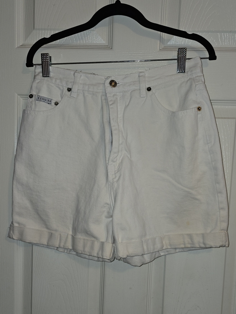 Route 66 White High-Rise Denim‎ Shorts